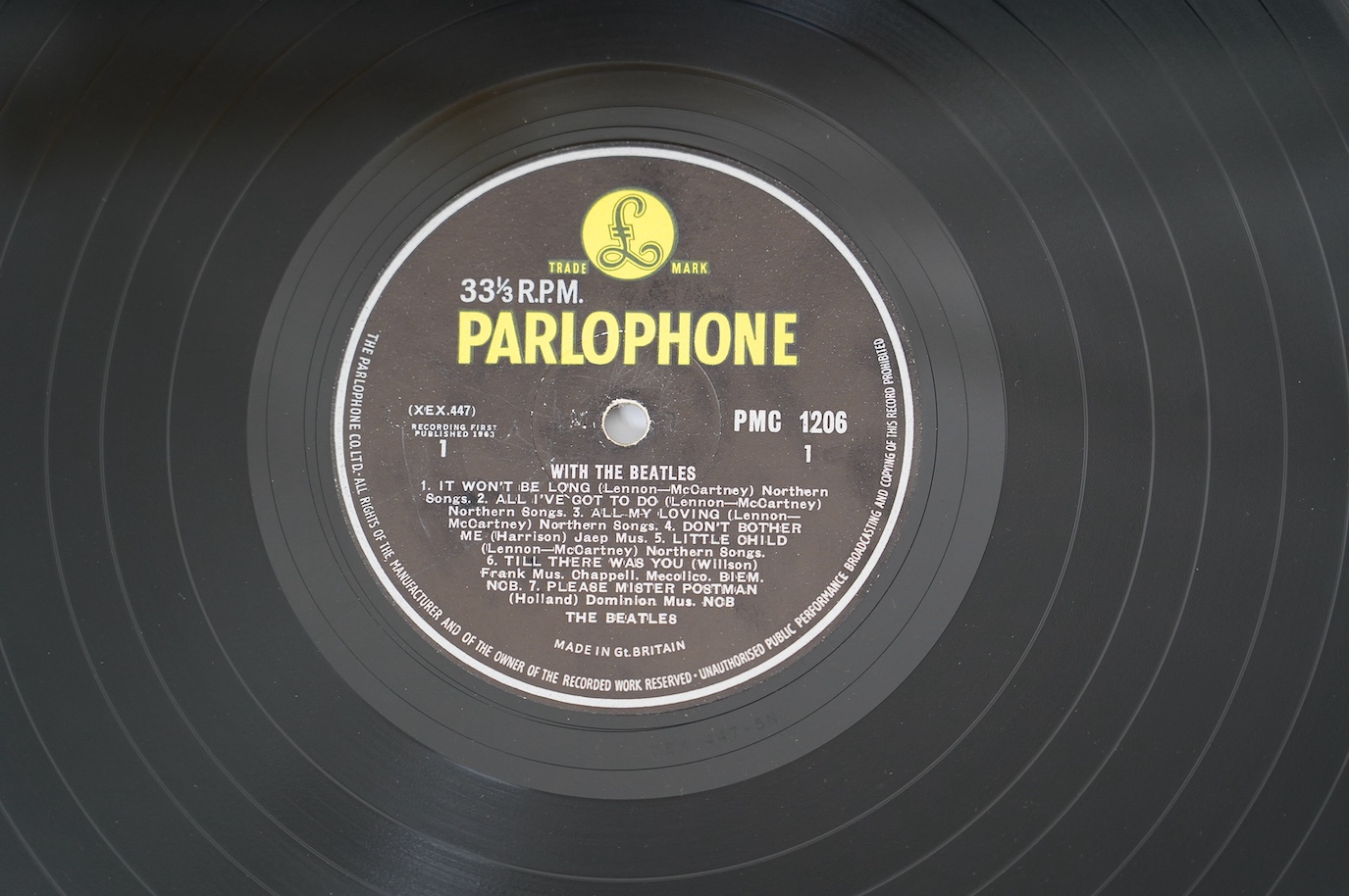 Ten The Beatles LP record albums; With The Beatles, PMC 1206, XEX.447, two copies of A Hard Day’s Night, both PMC 1230, XEX.481, two copies of Help!, PMC 1255, XEX.549 and PMC 1255, XEX.550, Rubber Soul, PMC 1267, XEX.57